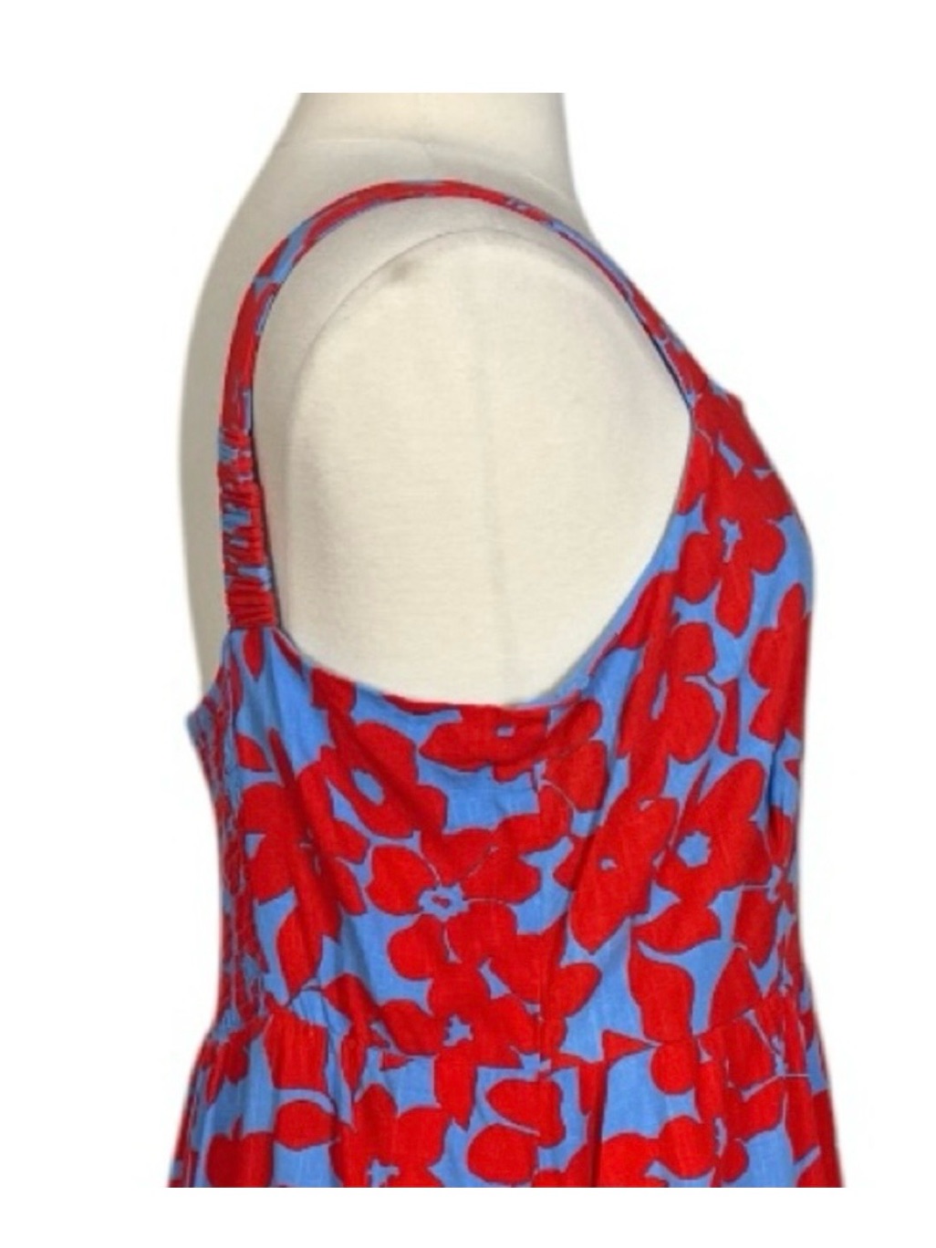Draper James Dress Smocked Square Neck Blue Red Tropical Floral Women Size Xxl — image 4 of 8